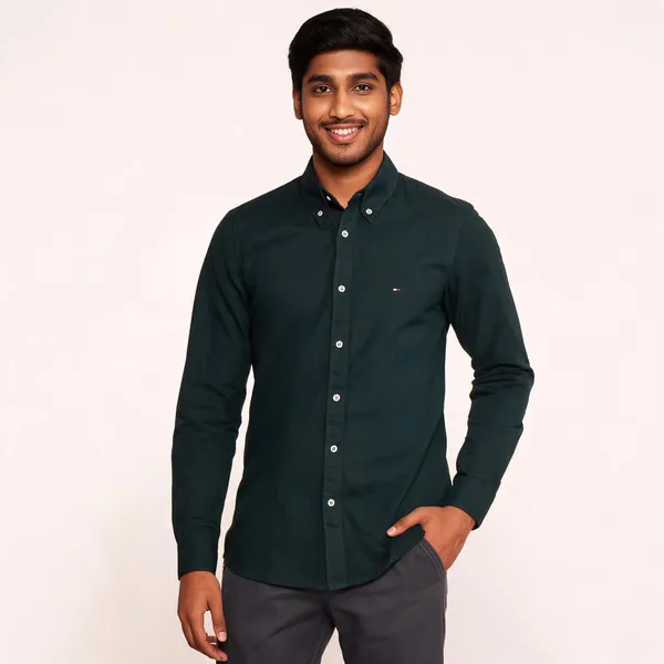 Bottle_Green_Casual_Button_Down_Shirt_For_Men