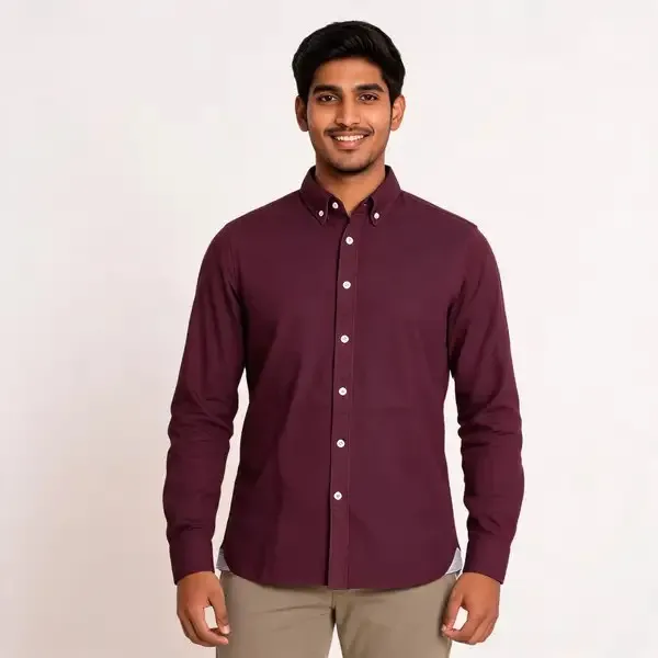 Maroon_Casual_Button_Down_Shirt_For_Men
