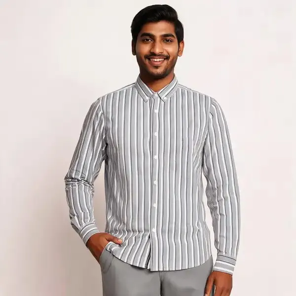 Grey_Striped_Button_Down_Shirt_For_Men