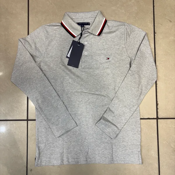 Grey_Textured_Long_Sleeve_Polo_Shirt_For_Men