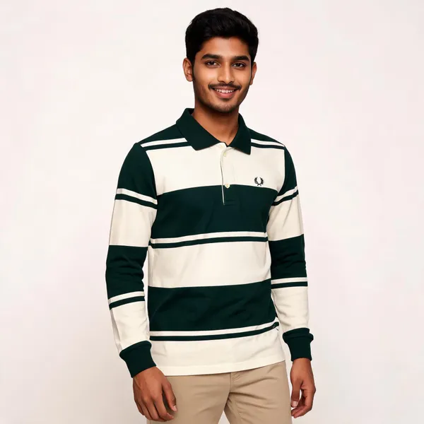 Bottle_Green_Colourblock_Long_Sleeve_Polo_Shirt_For_Men