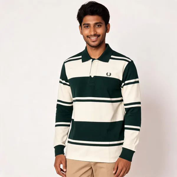 Bottle_Green_Colourblock_Long_Sleeve_Polo_Shirt_For_Men