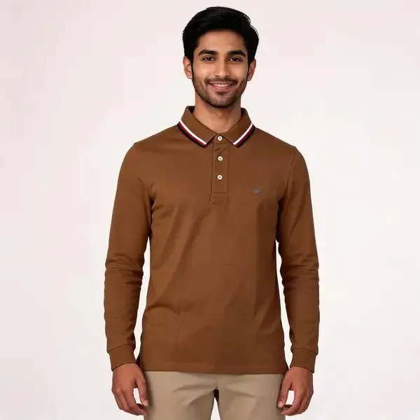 Brown_Long_Sleeve_Polo_T_Shirt_For_Men