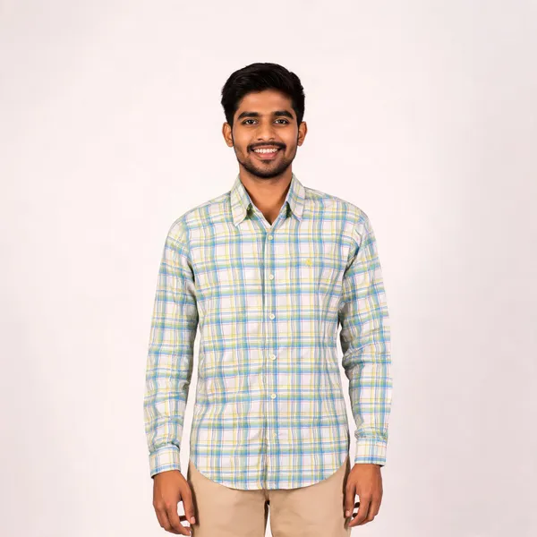 Multicolor_Plaid_Long_Sleeve_Shirt_For_Men