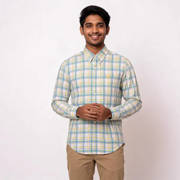 Multicolor_Plaid_Long_Sleeve_Shirt_For_Men