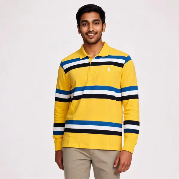 Yellow_Striped_Long_Sleeve_Polo_Shirt_For_Men