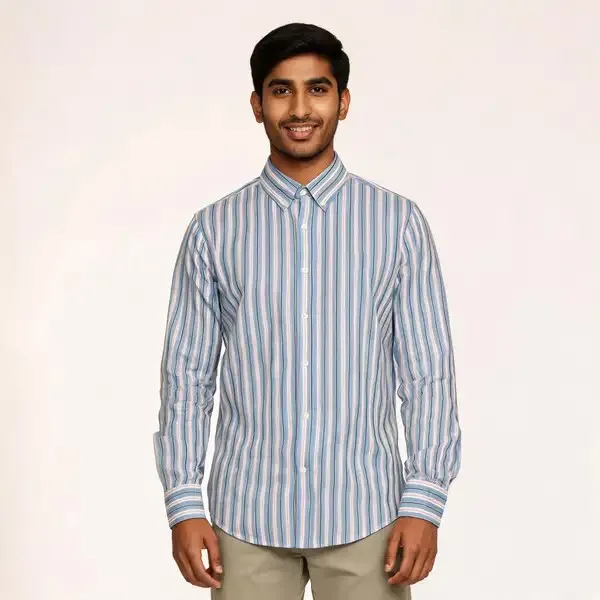 Blue_Striped_Button_Down_Shirt_For_Men