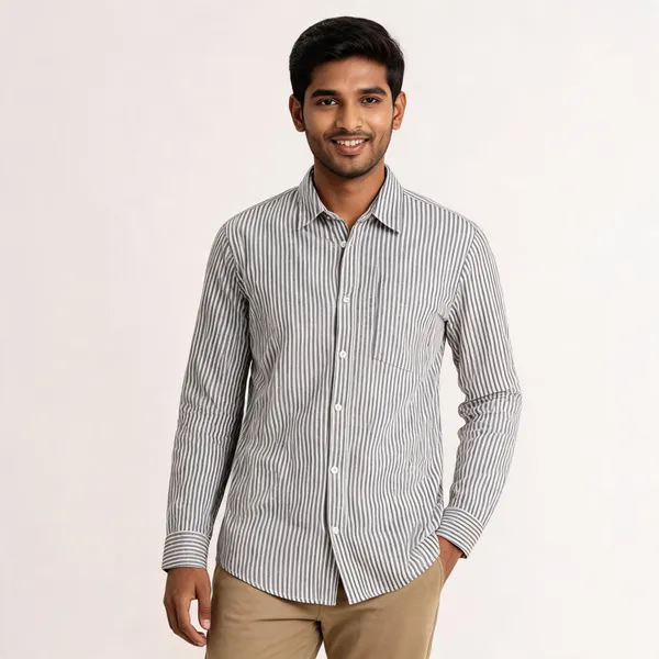 Grey_Striped_Long_Sleeve_Shirt_For_Men