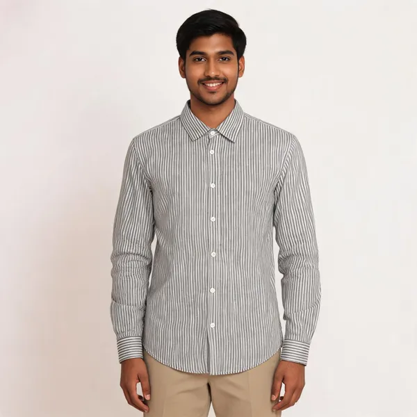 Grey_Striped_Long_Sleeve_Shirt_For_Men
