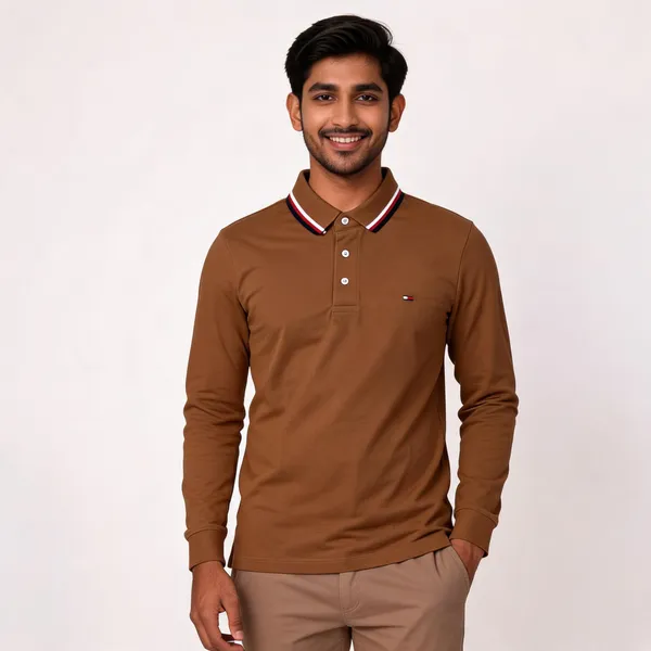 Brown_Long_Sleeve_Polo_T_Shirt_For_Men