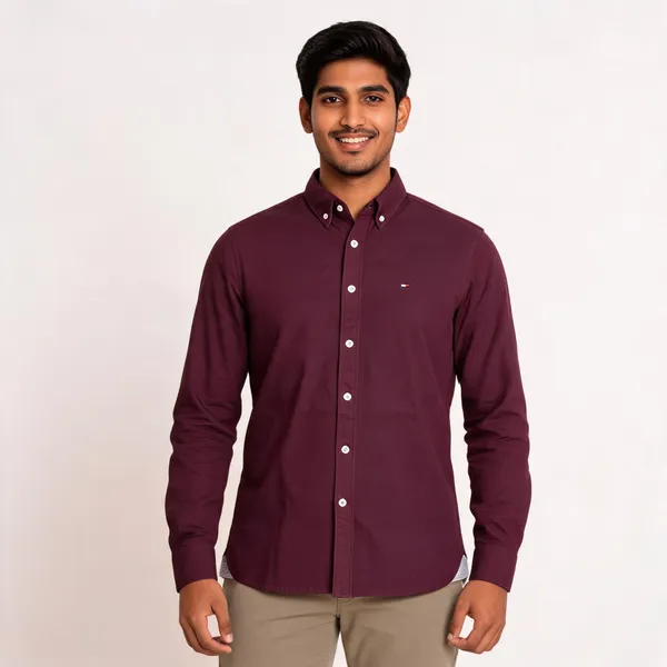 Maroon_Casual_Button_Down_Shirt_For_Men