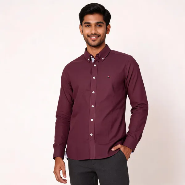 Maroon_Casual_Button_Down_Shirt_For_Men