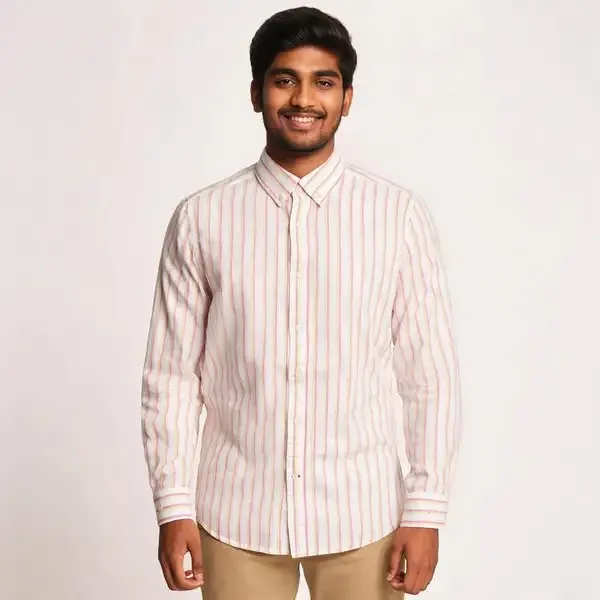 Peach_Vertical_Striped_Button_Down_Shirt_For_Men