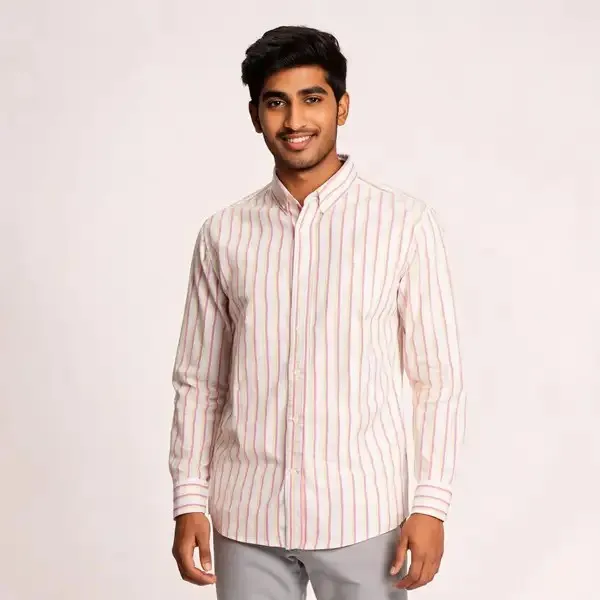 Peach_Vertical_Striped_Button_Down_Shirt_For_Men
