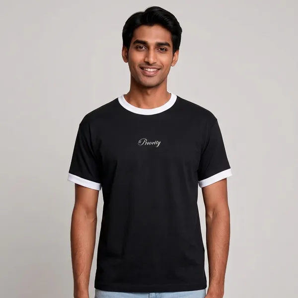 White_And_Black_Cotton_Ringer_T-Shirt_For_Men