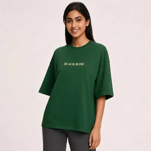 Bottle_Green_90%Cotton_10%_Poly_Oversized_T-Shirt_For_Unisex