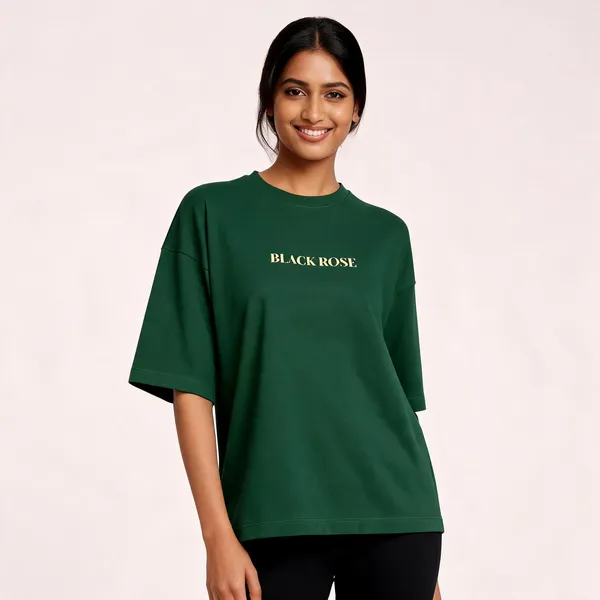 Bottle_Green_90%Cotton_10%_Poly_Oversized_T-Shirt_For_Unisex