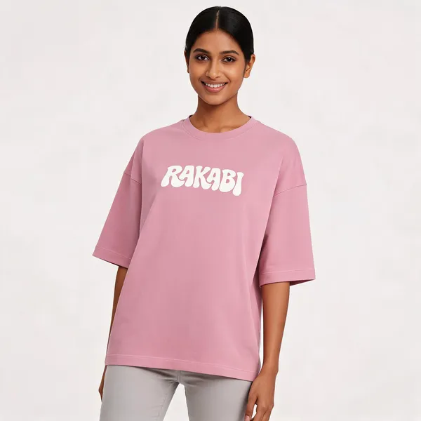 Pink_90%Cotton_10%_Poly_Oversized_T-Shirt_For_Women