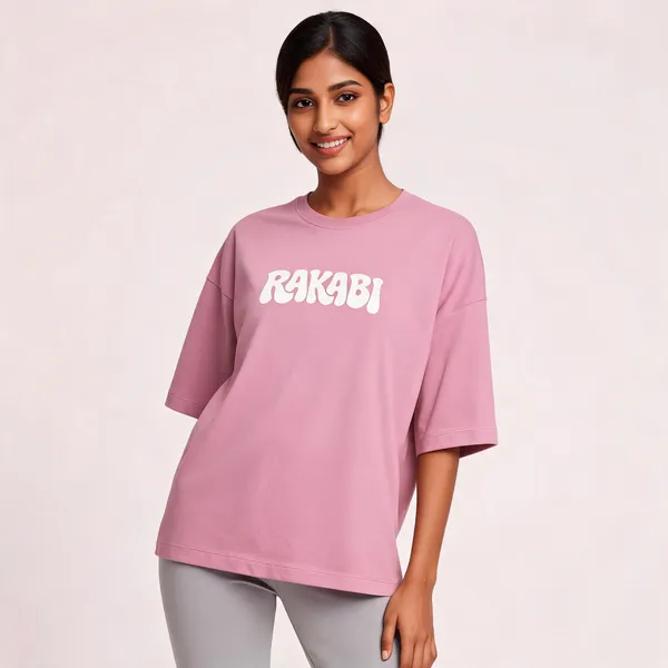Pink_90%Cotton_10%_Poly_Oversized_T-Shirt_For_Women