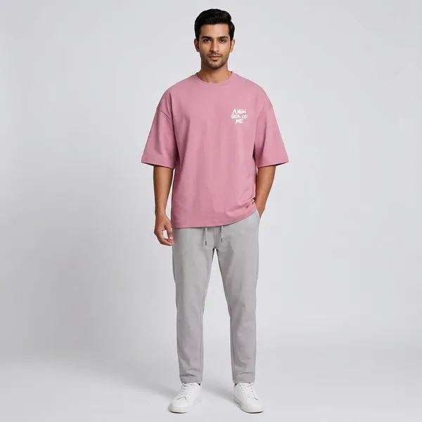 Pink_90%Cotton_10%_Poly_Oversized_T-Shirt_For_Unisex