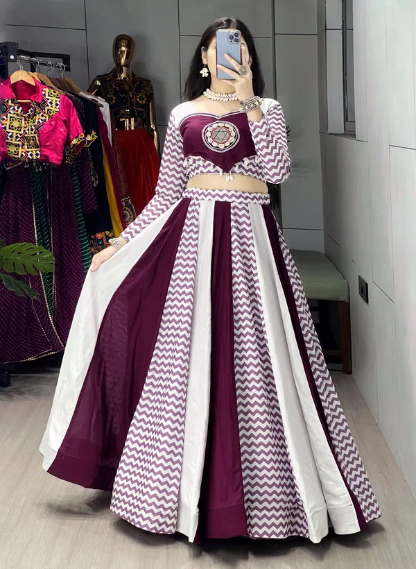 wine-toned_lehenga_with_white_leheriya_stripes