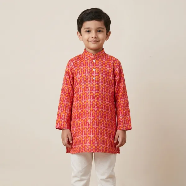 Orange_Cotton_Casual_Kurta_Set_For_Boys