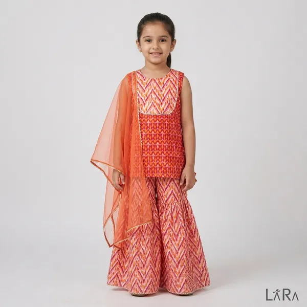 Orange_And_Pink_Cotton_Casual_Sharara_Set_For_Girls