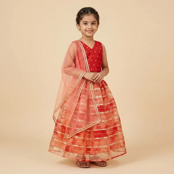 Red_Tissue_And_Silk_Festive_Lehenga_For_Girls