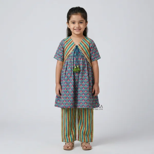 Green_And_Blue_Cotton_Casual_Kurti_Set_For_Girls