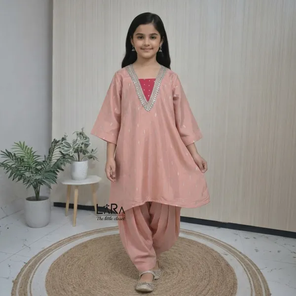 Peach_Traditional_Kurti_Salwar_For_Kids_Indian_Wedding_And_Festive_Wear