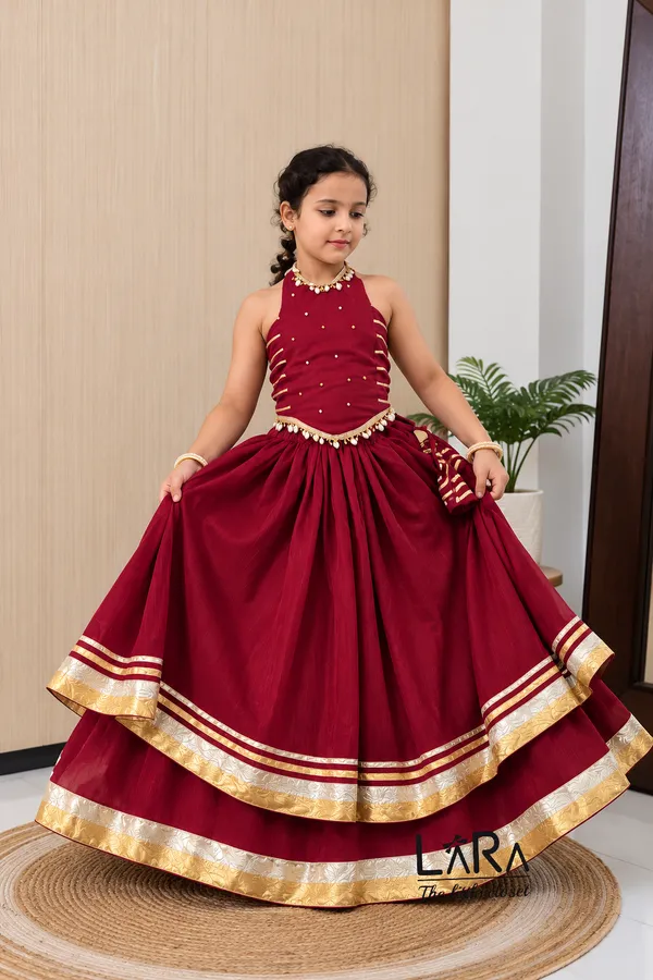 maroon_ghagra_choli_for_little_girls,_halter_neck_blouse,_Indian_ethnic_wear,_kids_lehanga