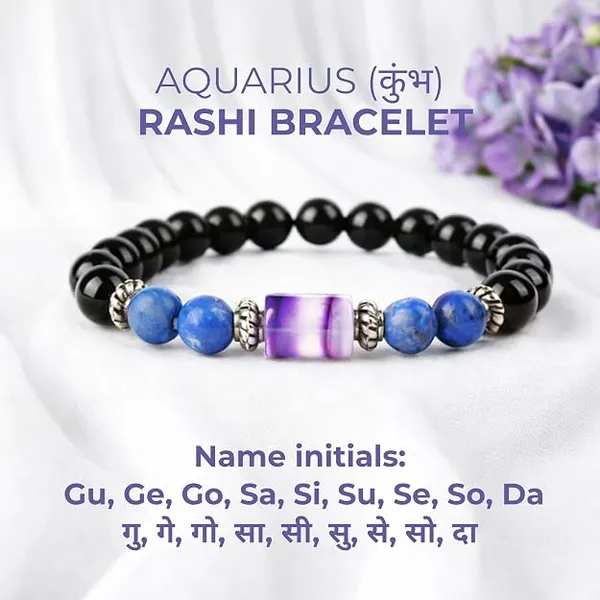 Aquarius_Kumbha_Rashi_Zodiac_Bracelet_Clear_Quartz_Amethyst_Black_Obsidian_Gemstone_Bracelet_Adjustable