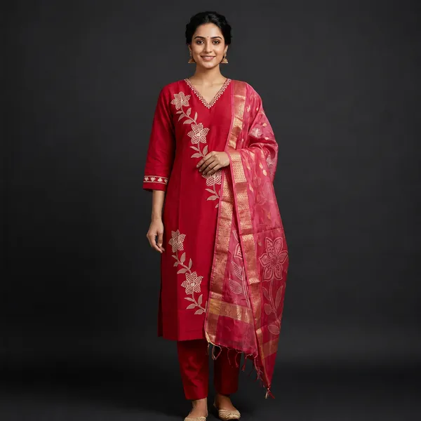 Red_Silk_Straight_Embroidered_Kurta_With_Pant_Dupatta_Set_For_Women
