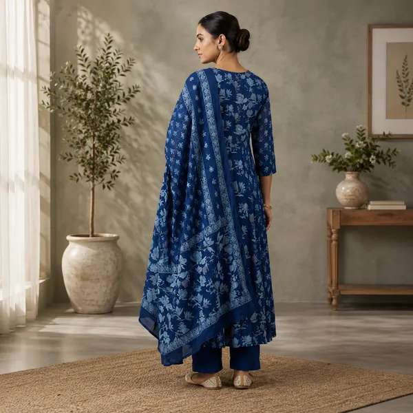 Navy_Blue_Mul_Cotton_Anarkali_Floral_Print_Kurta_Set_With_Dupatta_For_Women