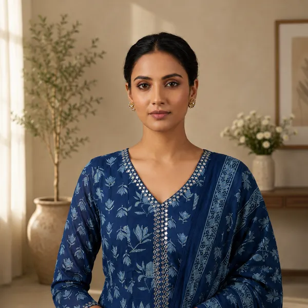 Navy_Blue_Mul_Cotton_Anarkali_Floral_Print_Kurta_Set_With_Dupatta_For_Women