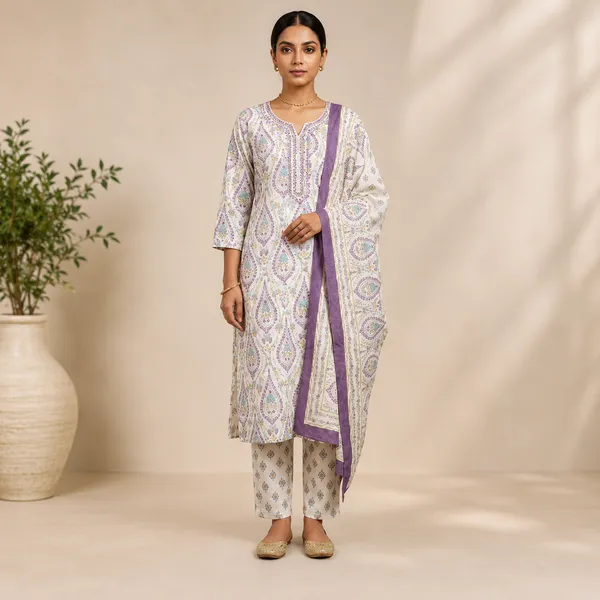 Multicolor_Cotton_Straight_Paisley_Print_Kurta_With_Dupatta_Set_For_Women
