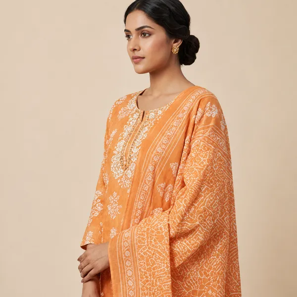 Orange_Cotton_Floral_Print_Embroidered_Kurta_with_Dupatta_Set_For_Women
