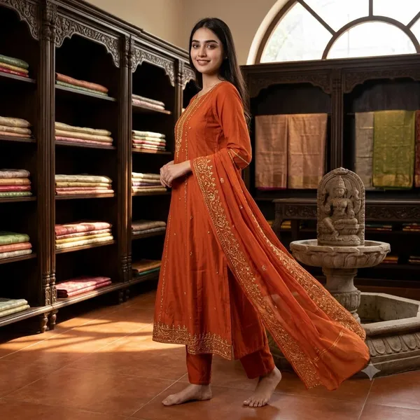 Rust_Silk_Straight_Embroidered_Kurta_With_Pant_And_Dupatta_Set_For_Women