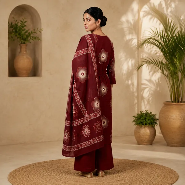 Maroon_Cotton_Straight_Floral_Print_Kurta_Pant_With_Dupatta_Set_For_Women