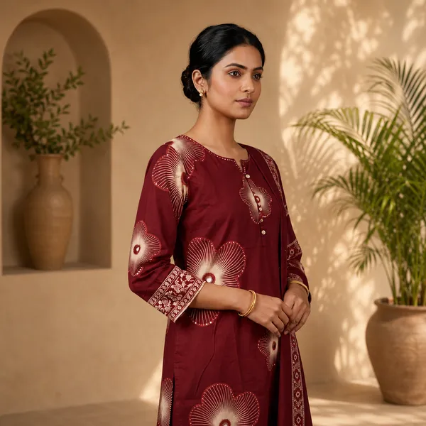 Maroon_Cotton_Straight_Floral_Print_Kurta_Pant_With_Dupatta_Set_For_Women