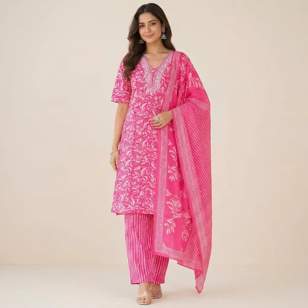 Pink_Cotton_Straight_Floral_Print_Embroidered_Kurta_With_Dupatta_Set_For_Women