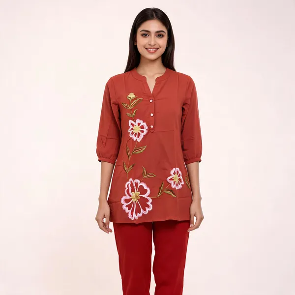 Rust_Cotton_Floral_Embroidered_Co-Ord_Set__For_Women