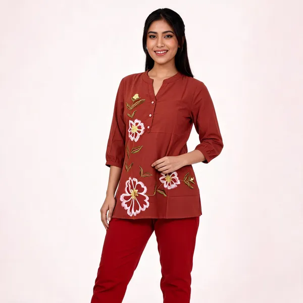 Rust_Cotton_Floral_Embroidered_Co-Ord_Set__For_Women