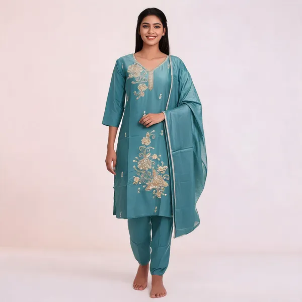 Sea_Green_Satin_Silk_Straight_Embroidered_Kurta_Pant_Set_For_Women