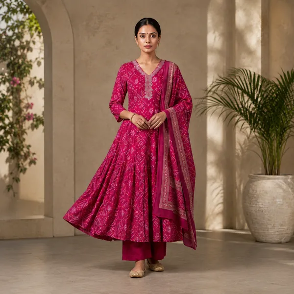 Pink_Cotton_Anarkali_Bandhani_Print_Suit_Set_For_Women