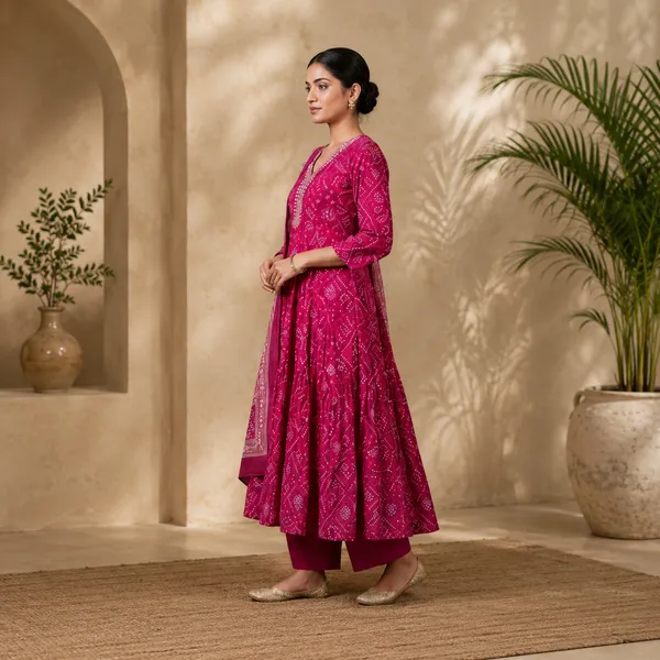 Pink_Cotton_Anarkali_Bandhani_Print_Suit_Set_For_Women