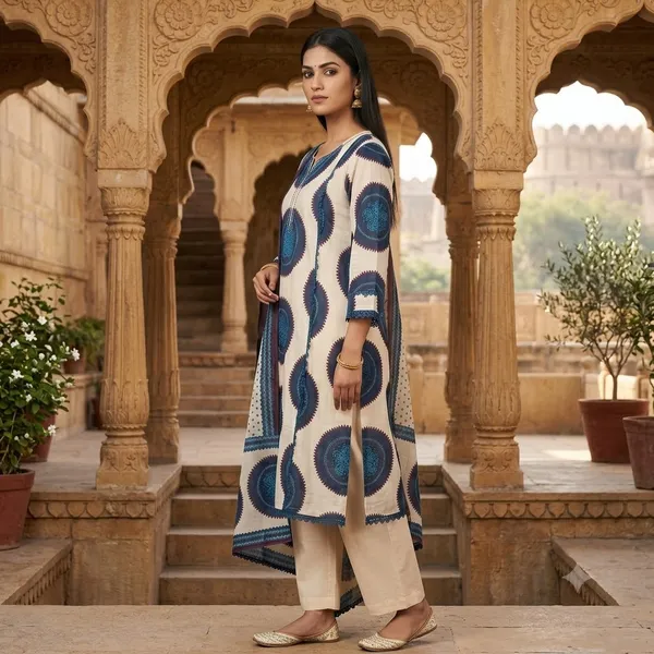 Beige_Mul_Cotton_Straight_Bandhani_Print_Kurta_With_Dupatta_Set_For_Women