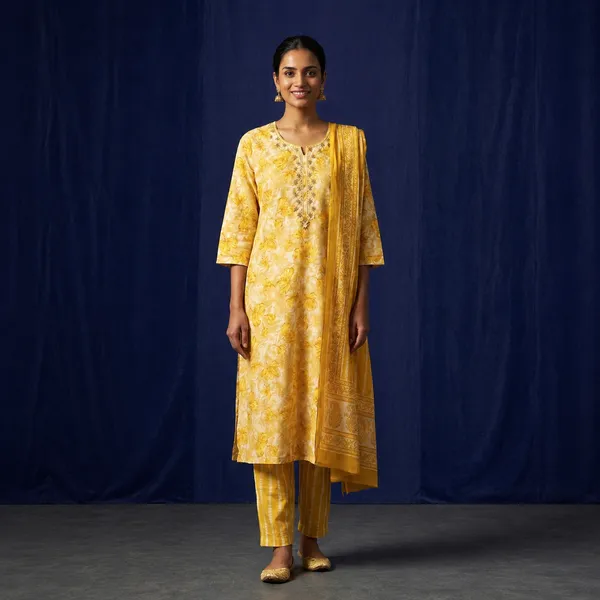 Yellow_Cotton_Straight_Floral_Print_Embroidered_Kurta_With_Dupatta_Set_For_Women