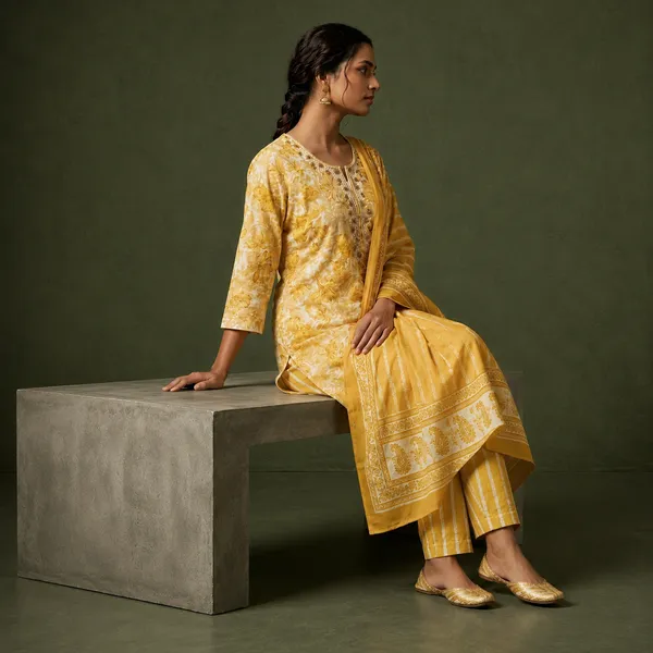Yellow_Cotton_Straight_Floral_Print_Embroidered_Kurta_With_Dupatta_Set_For_Women
