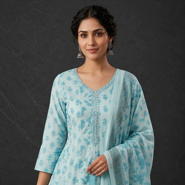 Sea_Green_Mul_Cotton_Anarkali_Floral_Print_Kurta_Set_For_Women
